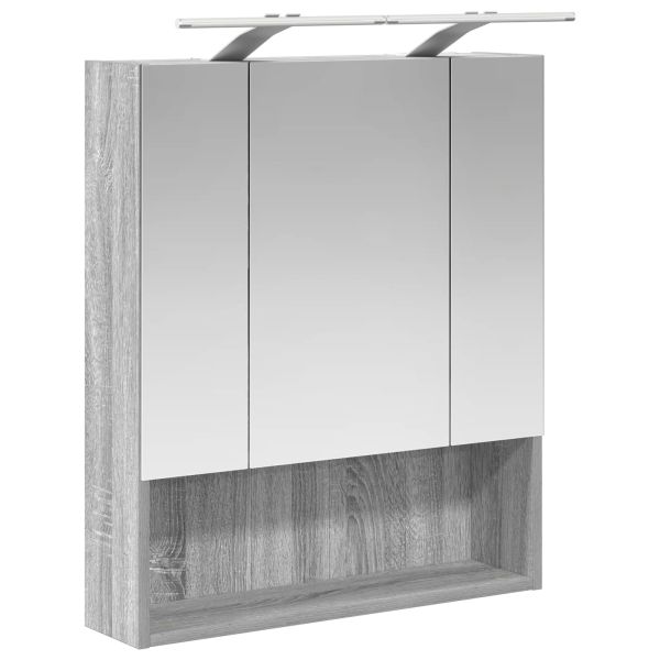 Шкаф с огледало за баня с рафт Сив Сонома 60 x 14.5 x 70 см