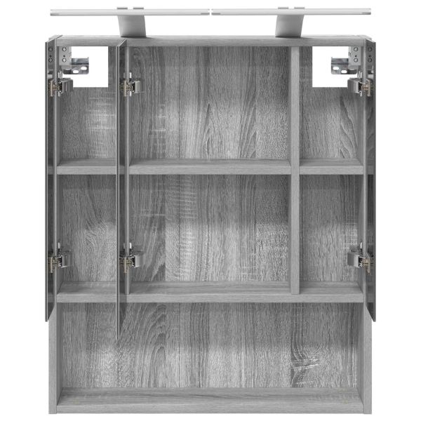 Шкаф с огледало за баня с рафт Сив Сонома 60 x 14.5 x 70 см