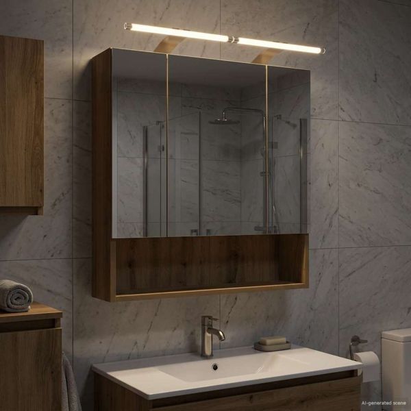Шкаф с огледало за баня с рафт Дъб Артизан 60 x 14.5 x 70 см