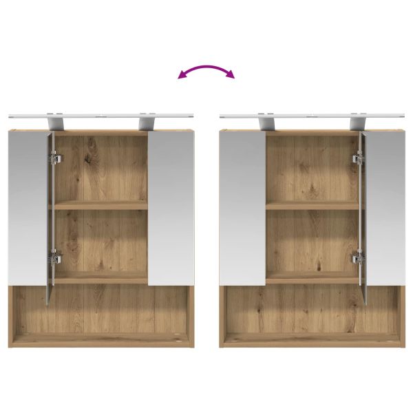 Шкаф с огледало за баня с рафт Дъб Артизан 60 x 14.5 x 70 см