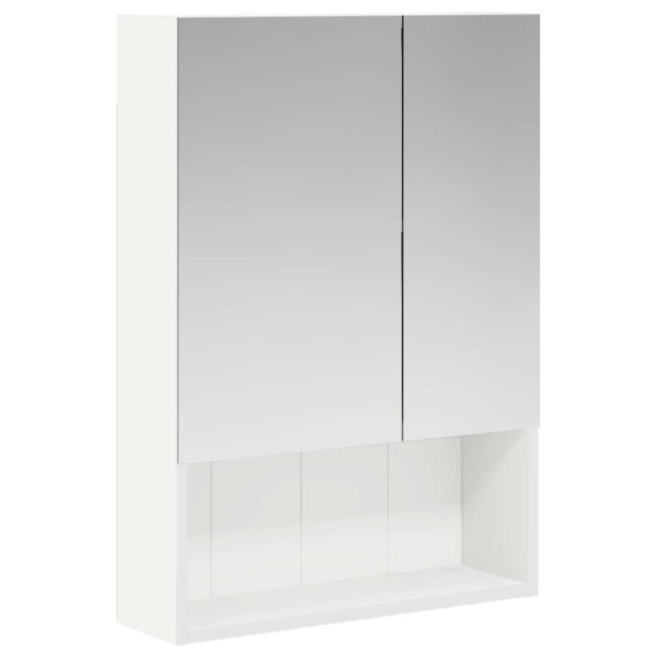 Шкаф с огледало за баня Бяло 50 x 14,5 x 70 см Инженерно дърво