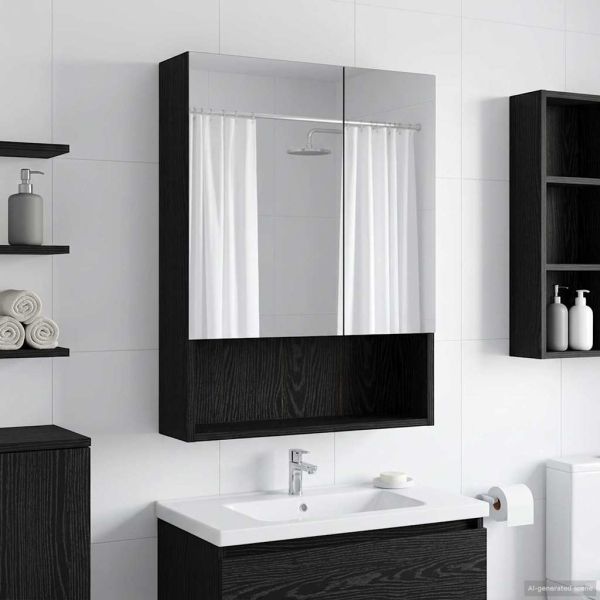 Шкаф с огледало за баня с рафт Черния дъб 50 x 14,5 x 70 см