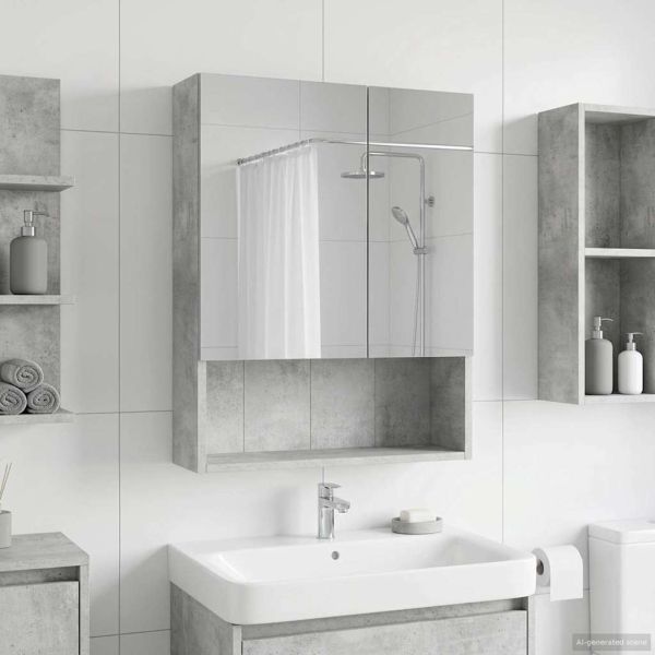 Шкаф с огледало за баня с рафт Циментено сиво 50 x 14,5 x 70 см