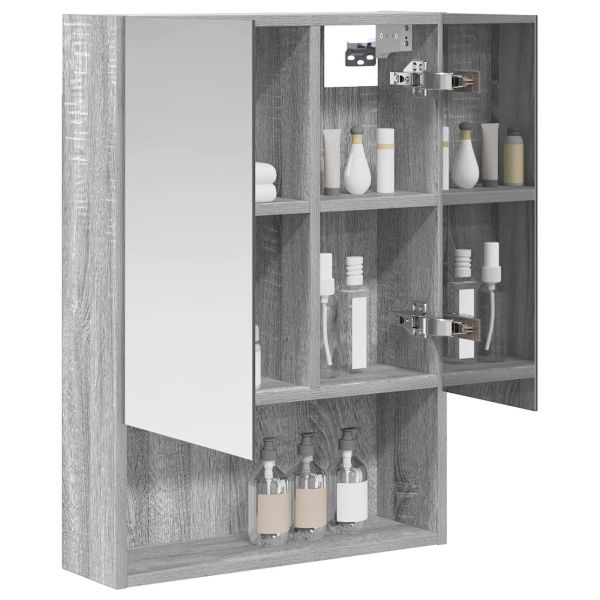 Шкаф с огледало за баня с рафт Сив Сонома 50 x 14,5 x 70 см