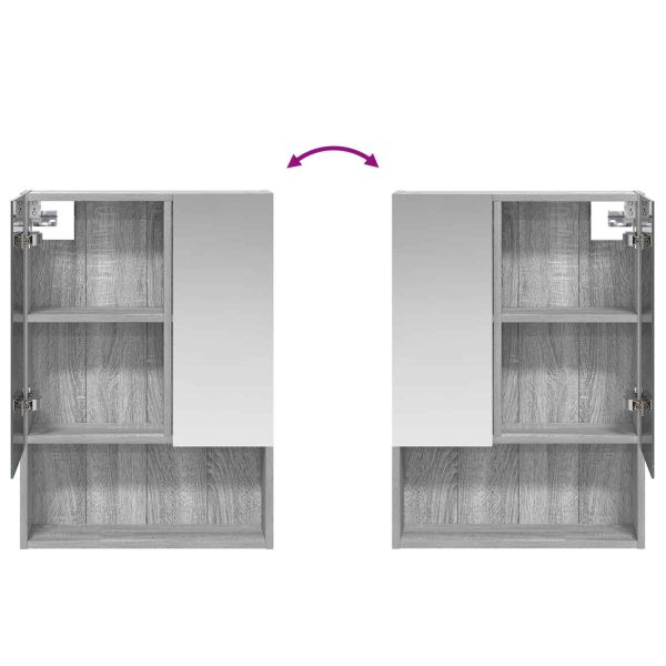 Шкаф с огледало за баня с рафт Сив Сонома 50 x 14,5 x 70 см