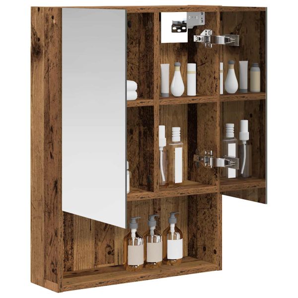 Шкаф с огледало за баня с рафт Старо дърво 50 x 14,5 x 70 см