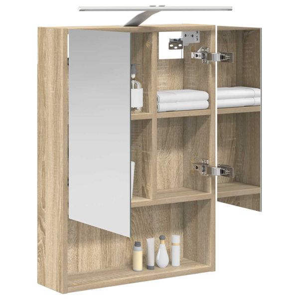Шкаф с огледало за баня с рафт Сонома дъб 50 x 14,5 x 70 см