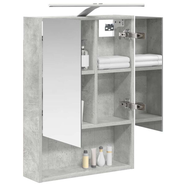 Шкаф с огледало за баня с рафт Циментено сиво 50 x 14,5 x 70 см