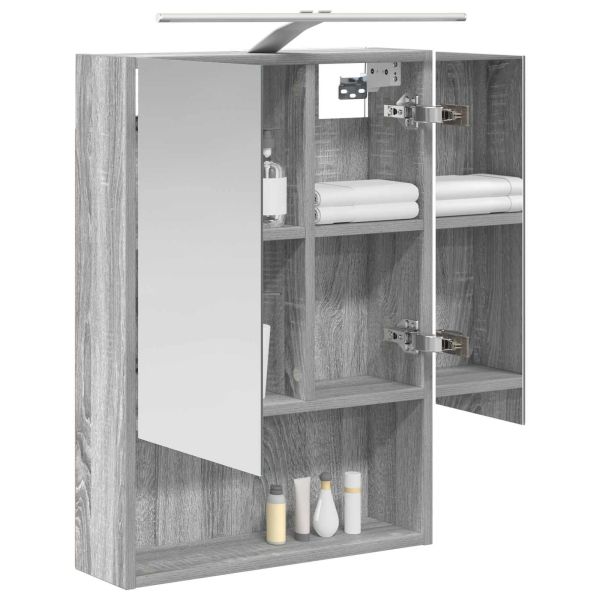 Шкаф с огледало за баня с рафт Сив Сонома 50 x 14,5 x 70 см