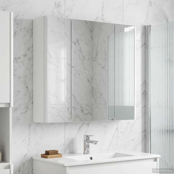 Шкаф с огледало за баня Бяло 63,5 x 15,5 x 60,5 см