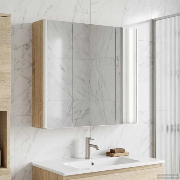 Шкаф с огледало за баня Сонома дъб 63,5 x 15,5 x 60,5 см