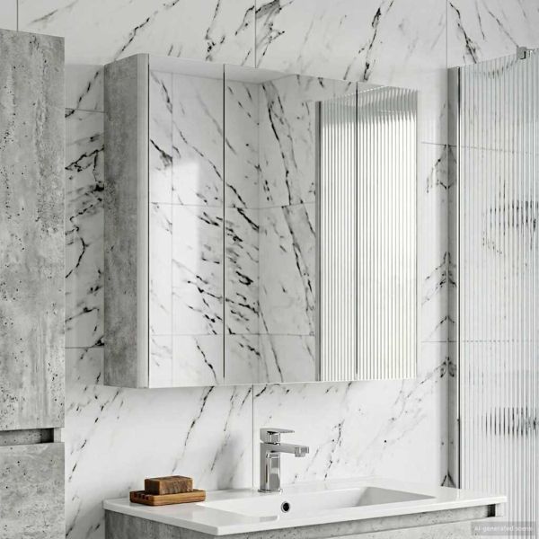 Шкаф с огледало за баня Циментено сиво 63,5 x 15,5 x 60,5 см