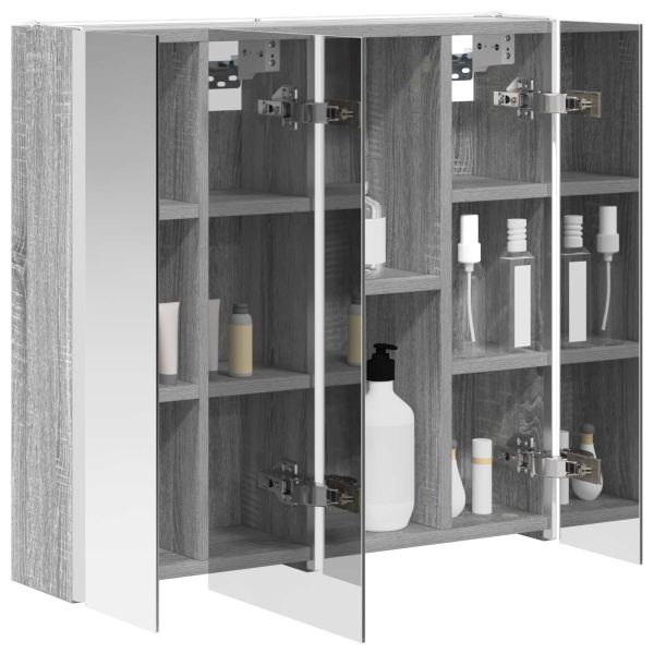 Шкаф с огледало за баня Сив Сонома 63,5 x 15,5 x 60,5 см