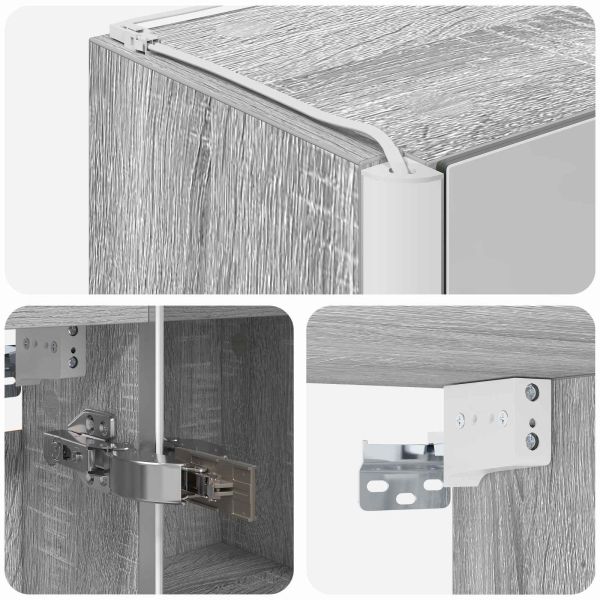 Шкаф с огледало за баня Сив Сонома 63,5 x 15,5 x 60,5 см