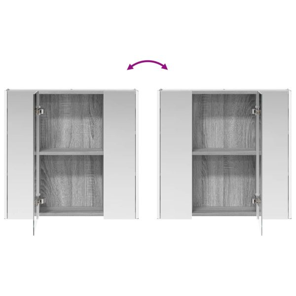 Шкаф с огледало за баня Сив Сонома 63,5 x 15,5 x 60,5 см