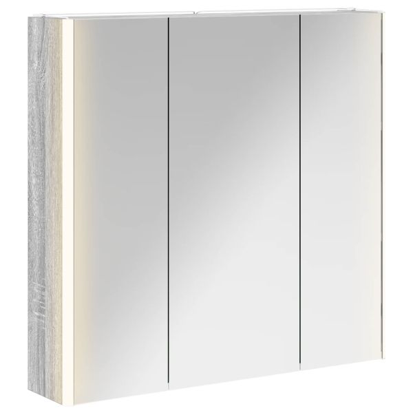 Шкаф с огледало за баня с рафт Сив Сонома 73.5 x 15.5 x 70 см