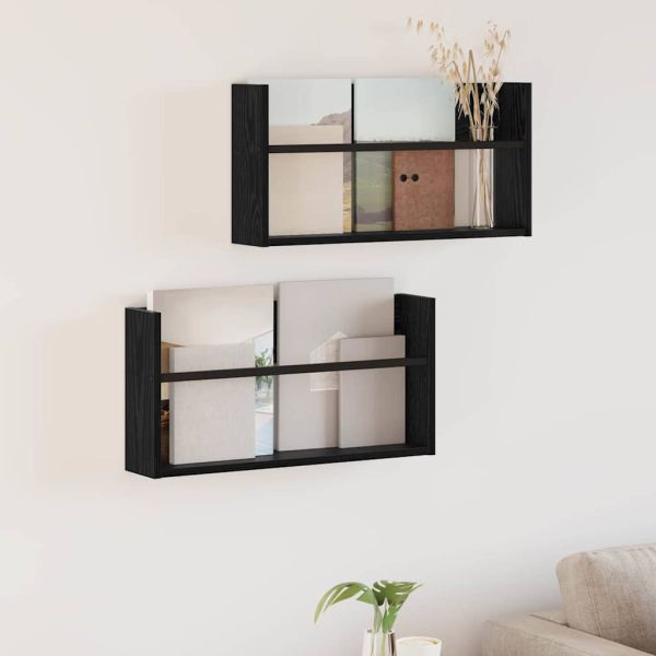 Етажерка за списания с рафт 2 pcs Черния дъб 60 x 12 x 30 см