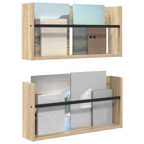 Етажерка за списания с рафт 2 pcs Сонома дъб 60 x 12 x 30 см