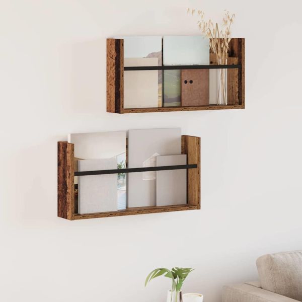 Етажерка за списания с рафт 2 pcs Старо дърво 60 x 12 x 30 см