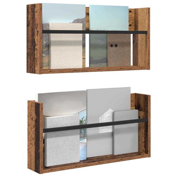 Етажерка за списания с рафт 2 pcs Старо дърво 60 x 12 x 30 см