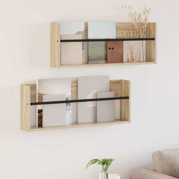 Етажерка за списания с рафт 2 pcs Сонома дъб 80 x 12 x 30 см