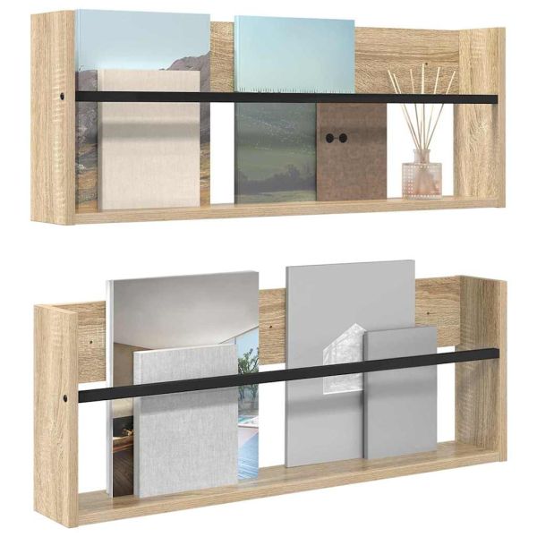 Етажерка за списания с рафт 2 pcs Сонома дъб 80 x 12 x 30 см