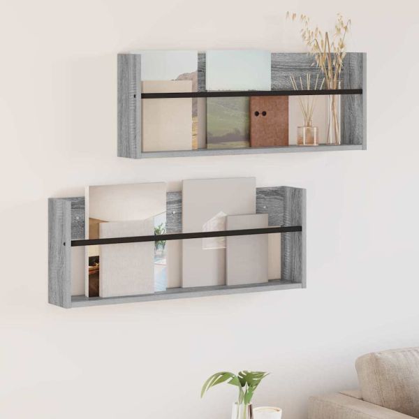 Етажерка за списания с рафт 2 pcs Сив Сонома 80 x 12 x 30 см