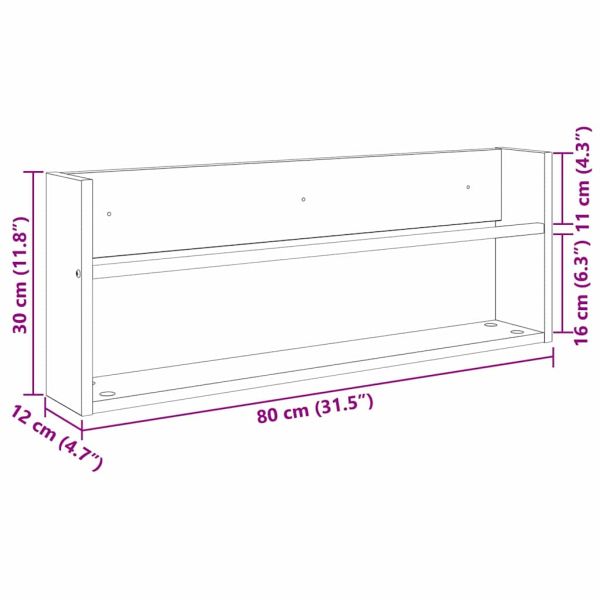 Етажерка за списания с рафт 2 pcs Сив Сонома 80 x 12 x 30 см