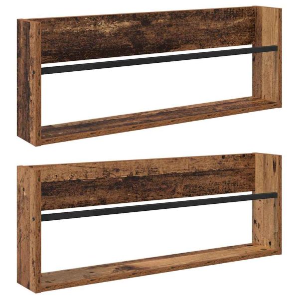Етажерка за списания с рафт 2 pcs Старо дърво 80 x 12 x 30 см