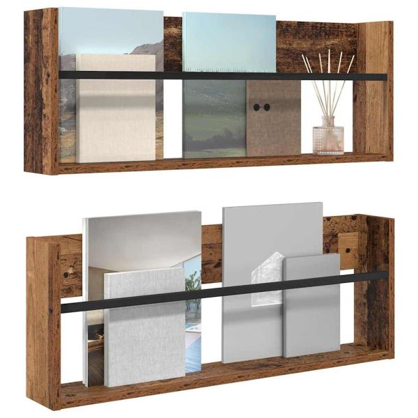 Етажерка за списания с рафт 2 pcs Старо дърво 80 x 12 x 30 см