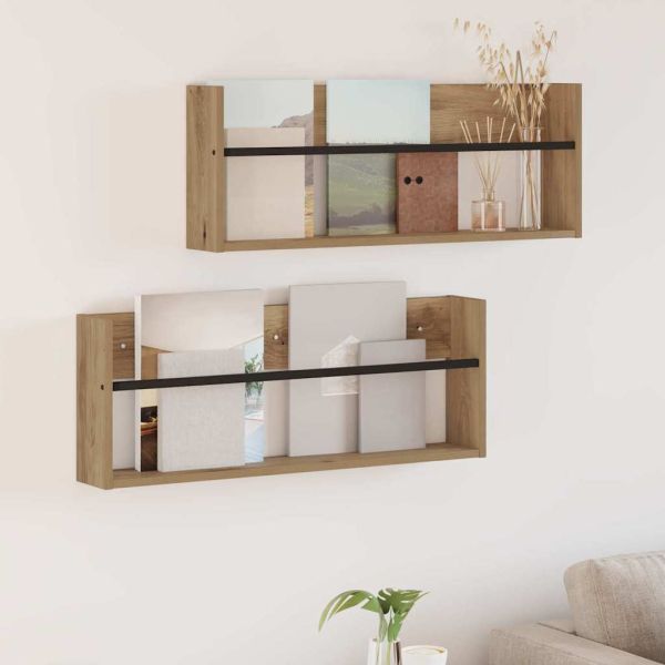 Етажерка за списания 2 pcs Дъб 80 x 12 x 30 см Инженерно дърво