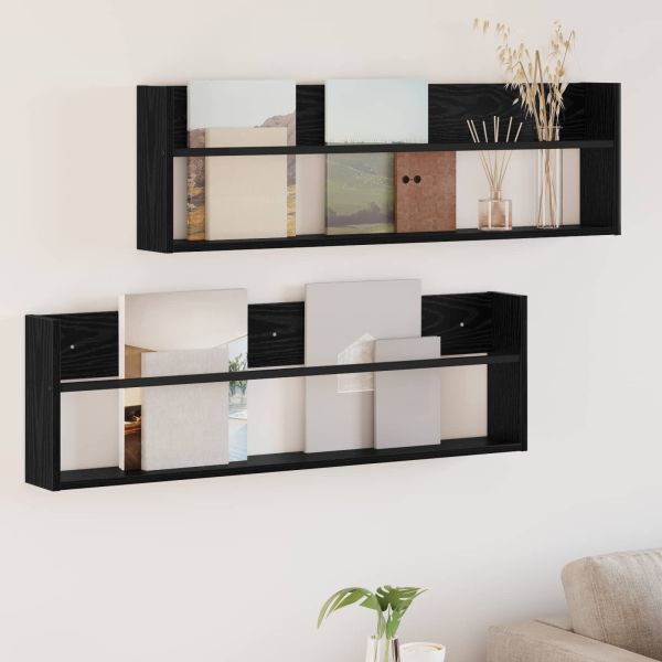 Етажерка за списания с рафт 2 pcs Черния дъб 100 x 12 x 30 см