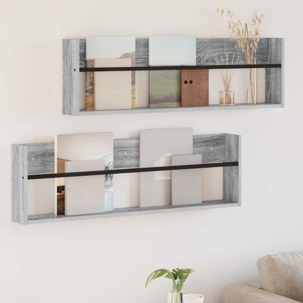 Етажерка за списания с рафт 2 pcs Сив Сонома 100 x 12 x 30 см