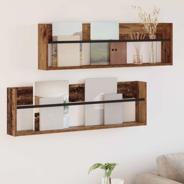Етажерка за списания с рафт 2 pcs Старо дърво 100 x 12 x 30 см