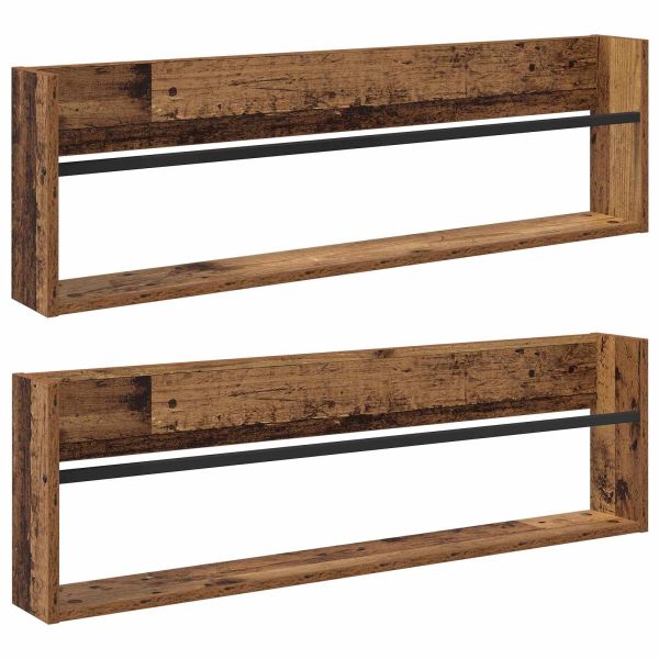 Етажерка за списания с рафт 2 pcs Старо дърво 100 x 12 x 30 см