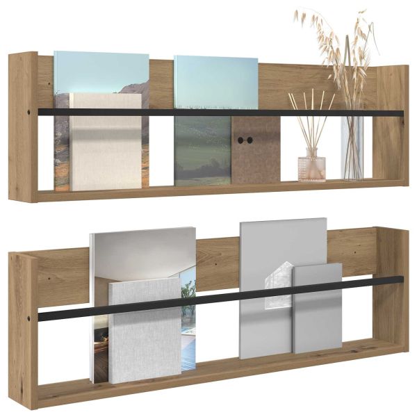 Етажерка за списания 2 pcs Дъб 100 x 12 x 30 см Инженерно дърво