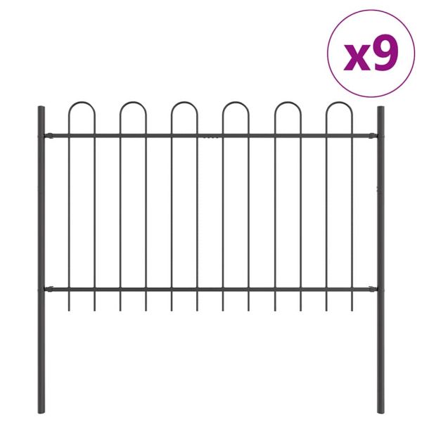 Градска ограда 9 pcs Сив 15,3 x 1,2 м Прахово боядисана стомана