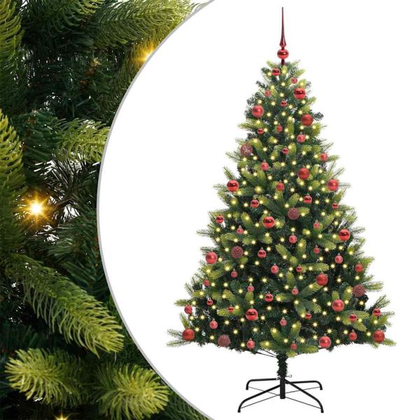Изкуствен сгъваем коледен дърво с 300 LED светлини Зелен 180 cm