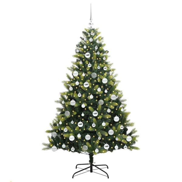 Изкуствен сгъваем коледен дърво с 300 LED светлини Зелен 180 cm