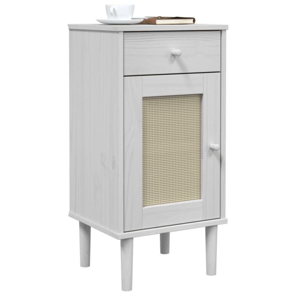 Нощно шкафче SENJA ратанова визия бяло 40x35x80 см бор масив