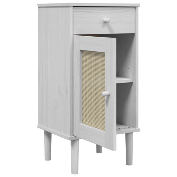 Нощно шкафче SENJA ратанова визия бяло 40x35x80 см бор масив