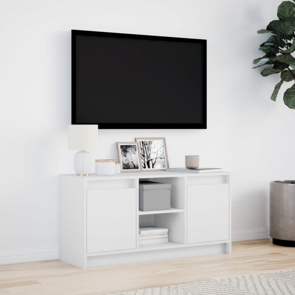 ТВ шкаф с LED, бял, 100x34x50 см, инженерно дърво