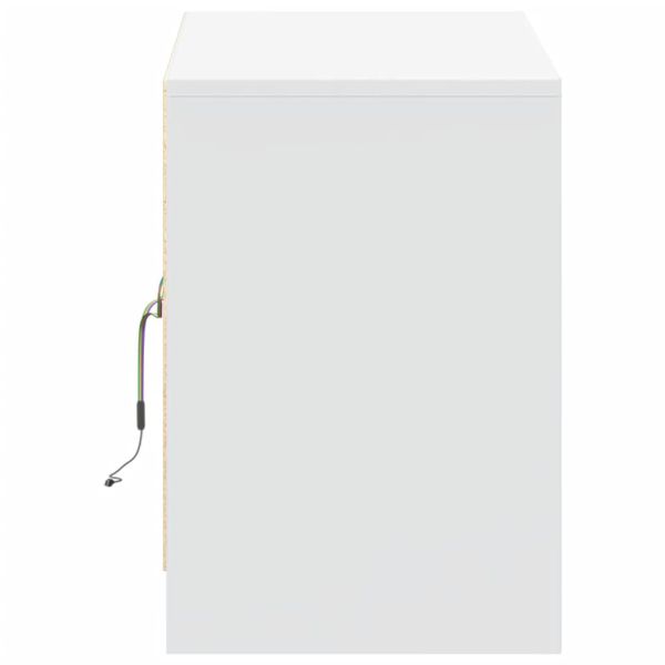 ТВ шкаф с LED, бял, 100x34x50 см, инженерно дърво