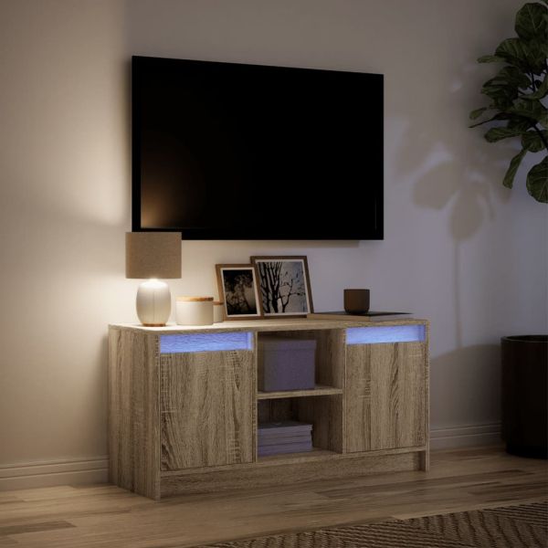 ТВ шкаф с LED, сонома дъб, 100x34x50 см, инженерно дърво