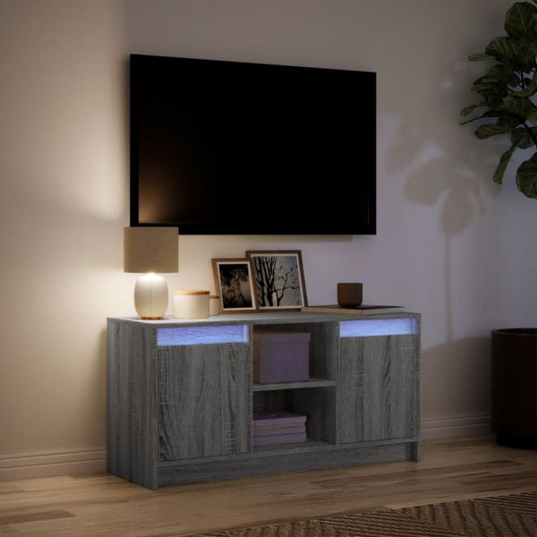 ТВ шкаф с LED, сив сонома, 100x34x50 см, инженерно дърво