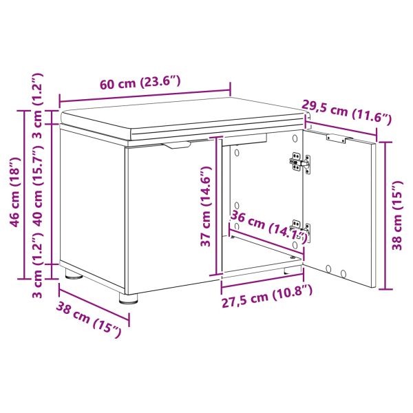 Пейка за коридор с възглавница Сиво Сонома 60 x 38 x 46 см