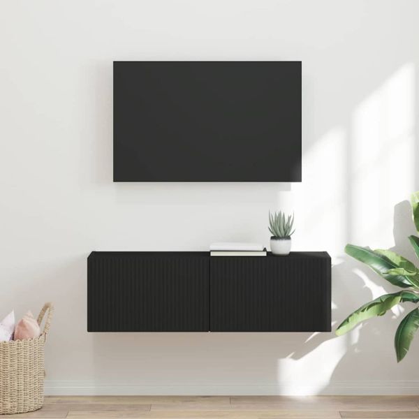 TV стенен шкаф Черно 98 x 31 x 29,5 см Инженерно дърво