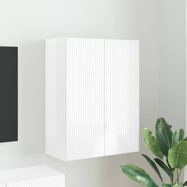 TV стенен шкаф Лъскаво бяло 59,5 x 31 x 80 см Инженерно дърво