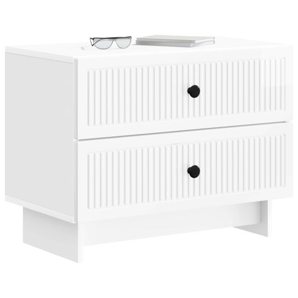Нощен шкаф Бял гланц 62 x 34,5 x 47,5 см Инженерна дървесина