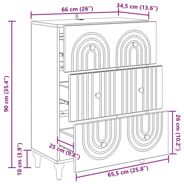 Чекмеджетен шкаф Черно 66 x 34,5 x 90 см Инженерна дървесина